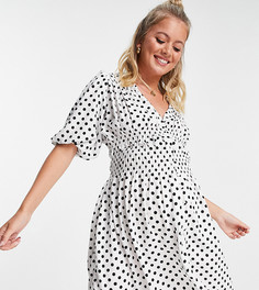 Чайное присборенное платье мини с принтом в черно-белый горошек ASOS DESIGN Maternity-Разноцветный
