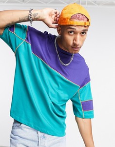 Сине-зеленая футболка в стиле oversized и колор блок ASOS DESIGN-Разноцветный