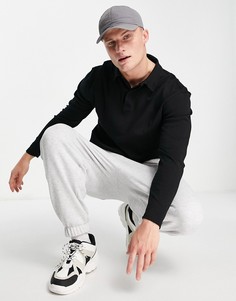 Трикотажное поло черного цвета с длинными рукавами Topman-Черный цвет
