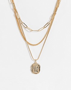 Золотистое ярусное ожерелье с чокером и подвеской Monki Grace-Золотистый