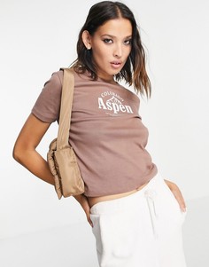 Коричневая футболка с принтом "Aspen" Topshop-Коричневый цвет