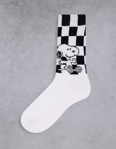 Белые спортивные носки с принтом Снупи в шахматную клетку ASOS DESIGN-Белый