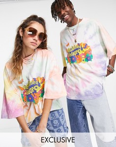 Футболка в стиле унисекс с принтом тай-дай и принтом цветов в стиле 70-х Reclaimed Vintage Inspired-Multi