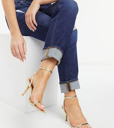 Легкие золотистые босоножки на каблуке для широкой стопы Glamorous Wide Fit-Золотистый
