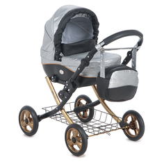 Коляска для кукол Wakart Николь Gold черный + серебро