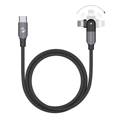 Кабель Deppa USB-C - Lightning, поворотный, 180˚, PD, 3A, 1.2м черный/72331