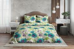 Постельное белье "Ночь нежна" из поплина Маки голубой 2 спальное евро простыня