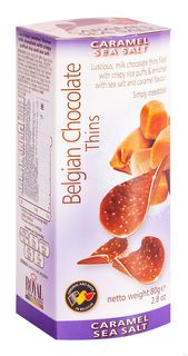 Шоколадные чипсы Belgian Thins карамель с морской солью 80 гр.