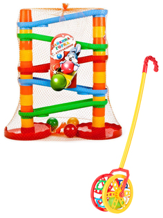 Набор развивающий Биплант "Зайкина горка. Аттракцион №1" + Каталка "Колесо" 15004+40-0032