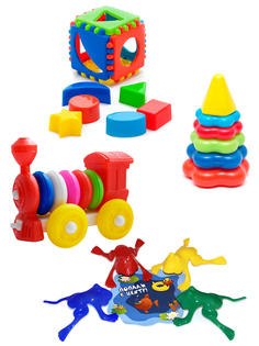 Набор развивающий Karolina Toys Кубик, Пирамида, каталка "Паровозик",Команда КВА