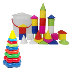 Набор развивающий Karolina Toys Пирамида + Конструктор Городок 28 дет. 40-0045+К-001