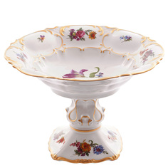 Конфетница с прорезями на ножке Queens Crown Мейсенский букет 27см