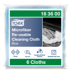 Многоразовая очищающая салфетка Tork, микрофибра, голубой, 6 штук
