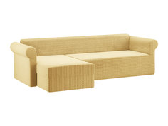 Чехол на угловой диван с оттоманкой Бежевый, жатка, Левый Ми Текстиль