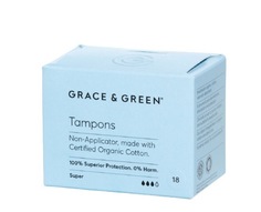 Натуральные тампоны Grace & Green Super органические без аппликатора, 3 капли 18 шт.