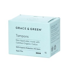 Натуральные тампоны Grace & Green Super Plus без аппликатора 4 капли 15 шт