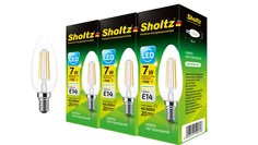 Комплект из 3 светодиодных филаментных ламп Sholtz свеча 7Вт E14 4000К C37 220-240В стекло
