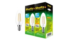 Комплект из 2 светодиодных филаментных ламп Sholtz свеча 7Вт E14 2700К C37 220-240В стекло