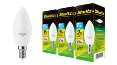 Комплект из 3 светодиодных лама Sholtz свеча 9Вт E14 2700К C37 220-240В пластик