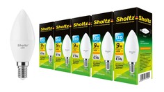 Комплект из 5 светодиодных ламп Sholtz свеча 9Вт E14 2700К C37 220-240В пластик