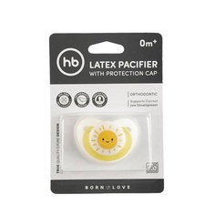 Соска-пустышка Happy Baby латексная ортодонт с колпачком, цвет: yellow (от 0 месяцев)