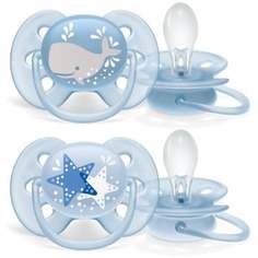 Пустышки Philips Avent Ultra soft "Кит. Звезда", 6-18 мес, 2 шт., голубой