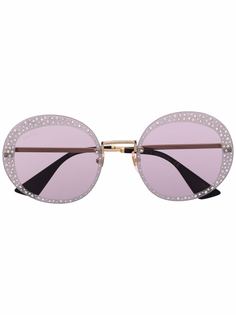 Gucci Eyewear солнцезащитные очки в круглой оправе с кристаллами