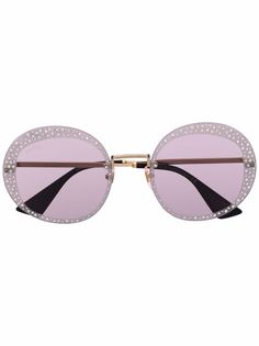 Gucci Eyewear солнцезащитные очки в круглой оправе с кристаллами
