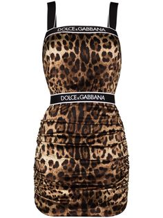 Dolce & Gabbana атласное платье мини с леопардовым принтом