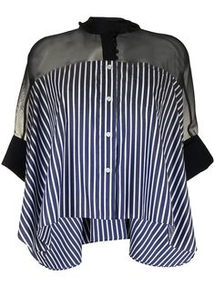 Sacai рубашка в полоску со вставкой из тюля