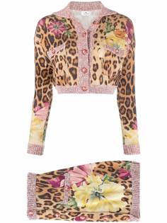 ETRO укороченный кардиган вязки интарсия с леопардовым принтом
