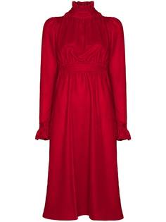 Masterpeace frilled-neck velvet midi dress