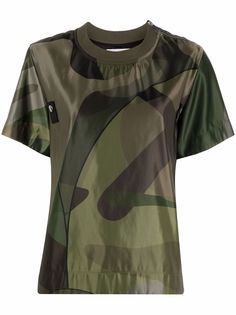 Sacai abstract-print pleated T-shirt