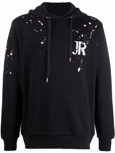 John Richmond logo-print paint-splatter cotton hoodie