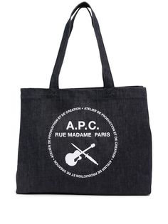 A.P.C. logo-print denim tote