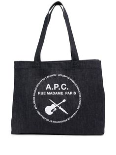 A.P.C. logo-print denim tote