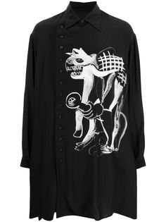 Yohji Yamamoto oversized graphic-print silk shirt