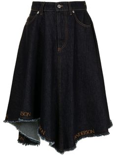 JW Anderson logo-trim asymmetric denim skirt