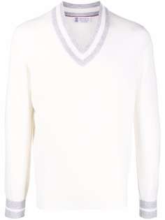 Brunello Cucinelli stripe-trimmed cashmere jumper