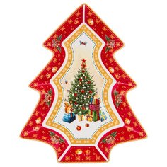 Блюдо-елка с новым годом! 26см красное Lefard (85-1602)