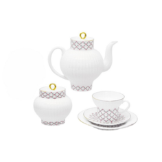 Сервиз чайный ф. Волна рис. Розовая сетка (20 предметов) Императорский фарфоровый завод