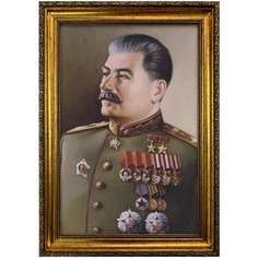 Портрет Сталин И.В., арт. ПТ-14-1-А4 размер А-4 (21x30 см), багетная рамка под золото Mega Art