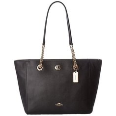 Женская кожаная сумка Coach Womens Pebbled Leather Turnlock Chain Tote