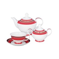MILLIMI Красный Монфор Набор чайный 14пр, чашка 210 мл, чайник 1100 мл, сахарница 310 мл, кост. фрф