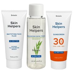 Набор миниатюр Skin Helpers: матирующий флюид для лица, 8 мл + балансирующий тоник для лица, 30 мл + солнцезащитный крем SPF 30, 8 мл Botanix