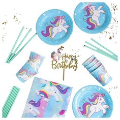 Набор посуды "С Днём Рождения" единорог, цвет голубой 5142355 Страна Карнавалия