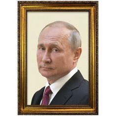 Портрет Путин В.В., арт. ПТ-1-25, размер А-4 (21x30 см), багетная рамка под золото Mega Art