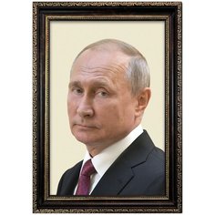 Портрет Путин В.В., арт. ПТ-1-25, размер А-3 (30x42 см), багетная тёмно-коричневая рамка Mega Art