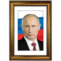 Портрет Путин В.В., арт. ПТ-1-26, размер А-4 (21x30 см), багетная рамка под золото Mega Art