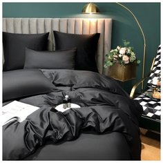 Комплект постельного белья Soft Box Черный жемчуг 2-спальный, Мако-сатин, наволочки 50x70